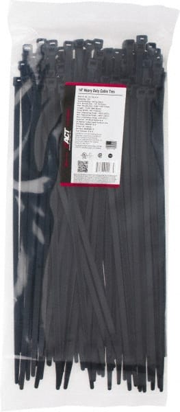 Made in USA - 15.093" Long Black Nylon Standard Cable Tie - 120 Lb Tensile Strength, 1.93mm Thick, 103.19mm Max Bundle Diam - Exact Tooling
