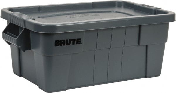 Rubbermaid - 14 Gal, 400 Lb Load Capacity Gray Polyethylene Tote Container - Nesting, 27.9" Long x 16-1/2" Wide x 10.7" High, Lid Included - Exact Tooling