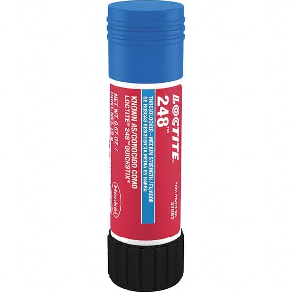 Loctite - 19 g Stick, Blue, Medium Strength Semisolid Threadlocker - Series 248, 24 hr Full Cure Time, Hand Tool, Heat Removal - Exact Tooling