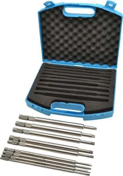 Made in USA - #0 to 1/2" Tap Extension Set - Tool Steel, 9" Overall Length, 9/16" Max Outside Diam, 0.255, 0.318, 0.323, 0.367, 0.381, (3) 0.194" Extension Shank Diam, 9 Piece Set - Exact Tooling
