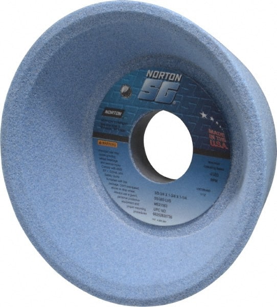 Norton - 5" Diam, 1-1/4" Hole Size, 1-3/4" Overall Thickness, 60 Grit, Type 11 Tool & Cutter Grinding Wheel - Medium Grade, Ceramic, L Hardness, Vitrified Bond, 4,585 RPM - Exact Tooling