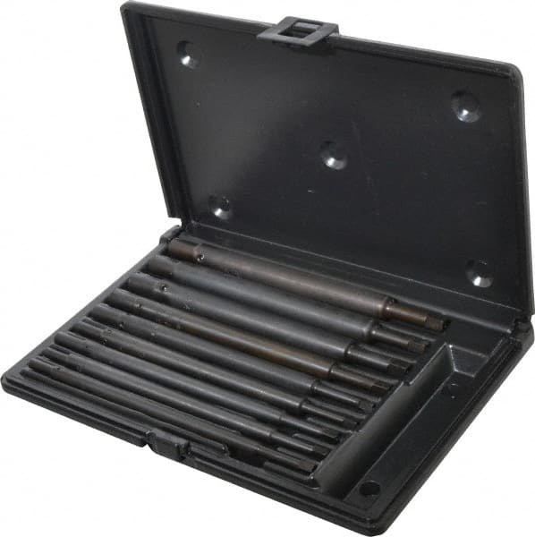 Walton - #0 to 1/2" Tap Extension Set - Alloy Steel, 8" Overall Length, 5/8" Max Outside Diam, 0.219, 0.318, 0.323, 0.367, 0.381, (4) 0.255" Extension Shank Diam, 9 Piece Set - Exact Tooling