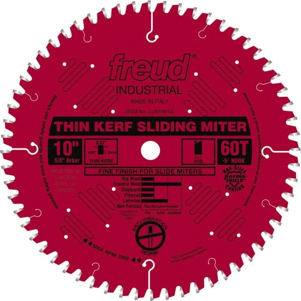 Freud - 10" Diam, 5/8" Arbor Hole Diam, 60 Tooth Wet & Dry Cut Saw Blade - Carbide-Tipped, Standard Round Arbor - Exact Tooling