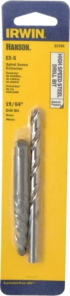 Irwin - 2 Piece Spiral Flute Screw Extractor & Drill Set - Screw Range 3/8 to 5/8" - Exact Tooling