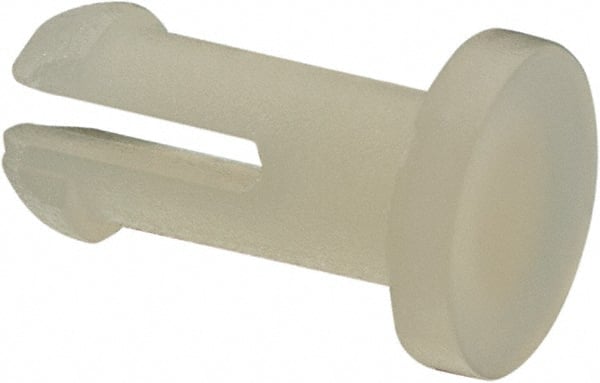 Made in USA - 0.115" Hole Diam, 0.341" OAL, Split Shank, Nylon Panel Rivet - 0.301" Length Under Head, 0.235" Material Thickness, 13/64" Head Diam - Exact Tooling