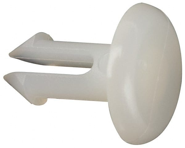 Made in USA - 0.157" to 0.16" Hole Diam, 0.488" OAL, Split Shank, Nylon Panel Rivet - 0.428" Length Under Head, 0.315" Material Thickness, 25/64" Head Diam - Exact Tooling