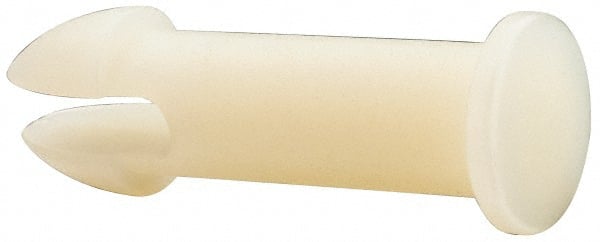 Made in USA - 0.35" to 0.36" Hole Diam, 1.46" OAL, Split Shank, Nylon Panel Rivet - 1.4" Length Under Head, 1.02" Material Thickness, 1/2" Head Diam - Exact Tooling
