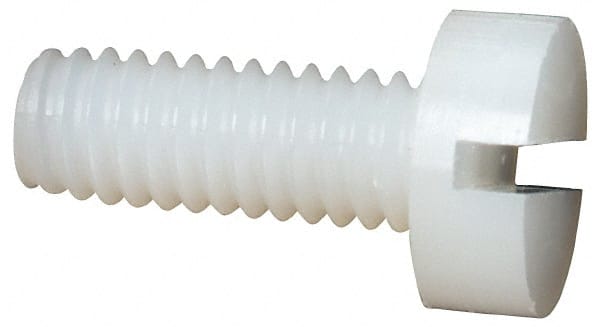 Made in USA - M4x0.70 Metric Coarse, 10mm Length Under Head Slotted Drive Machine Screw - Cheese Head, Grade 6/6 Nylon, Uncoated, Without Washer - Exact Tooling
