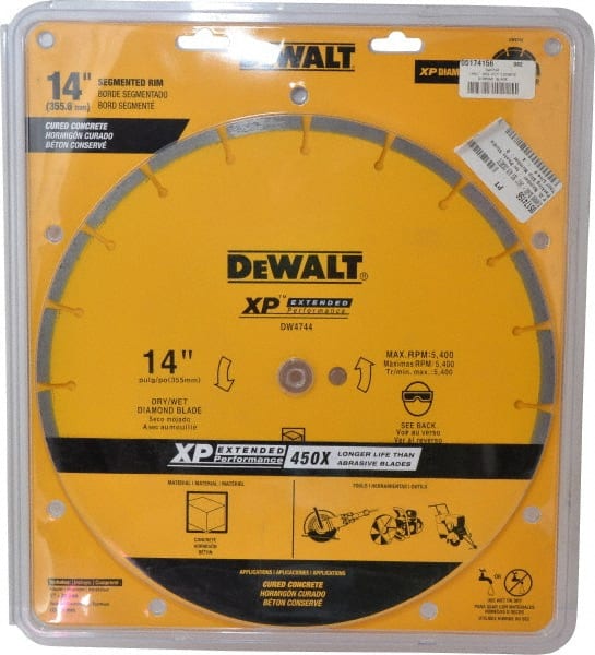 DeWALT - 14" Diam, 1" Arbor Hole Diam, Wet & Dry Cut Saw Blade - Diamond-Tipped, Standard Round Arbor - Exact Tooling