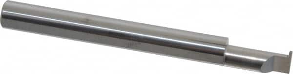 Accupro - 0.0255" Groove Width, 1/4" Min Hole Diam, 1/2" Max Hole Depth, Full Radius Grooving Tool - 0.06" Projection, 2" Shank Length, 2-1/2" OAL, 0.0128" Radius, Solid Carbide, Bright Finish - Exact Tooling