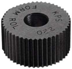 Made in USA - 5/8" Diam, 90° Tooth Angle, 19 TPI, Standard (Shape), Form Type High Speed Steel Straight Knurl Wheel - 1/4" Face Width, 1/4" Hole, Circular Pitch, Bright Finish, Series GK - Exact Tooling