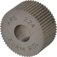 Made in USA - 3/4" Diam, 90° Tooth Angle, 24 TPI, Standard (Shape), Form Type High Speed Steel Straight Knurl Wheel - 3/8" Face Width, 1/4" Hole, Circular Pitch, Series KP - Exact Tooling