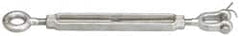 Made in USA - 1,200 Lb Load Limit, 3/8" Thread Diam, 6" Take Up, Stainless Steel Jaw & Eye Turnbuckle - 7-1/8" Body Length, 9/16" Neck Length, 12" Closed Length - Exact Tooling
