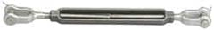 Made in USA - 1,200 Lb Load Limit, 3/8" Thread Diam, 6" Take Up, Stainless Steel Jaw & Jaw Turnbuckle - 7-1/8" Body Length, 9/16" Neck Length, 12" Closed Length - Exact Tooling