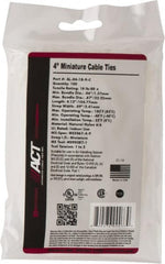 Made in USA - 4-1/8" Long Natural (Color) Nylon Standard Cable Tie - 18 Lb Tensile Strength, 1.07mm Thick, 22.23mm Max Bundle Diam - Exact Tooling