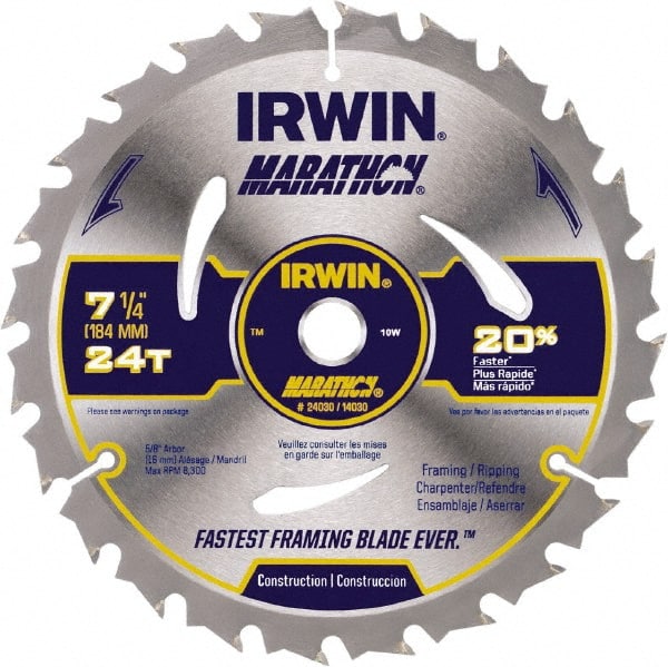 Irwin - 6-1/2" Diam, 5/8" Arbor Hole Diam, 18 Tooth Wet & Dry Cut Saw Blade - Carbide-Tipped, Framing & Ripping Action, Standard Round Arbor - Exact Tooling