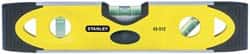 Stanley - Magnetic 9" Long 3 Vial Torpedo Level - Aluminum, Black/Yellow, 1 45°, 1 Level & 1 Plumb Vials - Exact Tooling