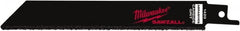 Milwaukee Tool - 6" Long x 3/4" Thick, Steel Reciprocating Saw Blade - Straight Profile, Continuous Edge, Universal Shank - Exact Tooling