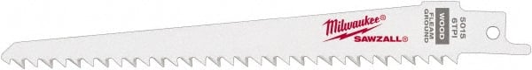Milwaukee Tool - 6" Long x 3/4" Thick, Steel Reciprocating Saw Blade - Tapered Profile, 6 TPI, Toothed Edge, Universal Shank - Exact Tooling