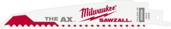 Milwaukee Tool - 6" Long x 1" Thick, Steel Reciprocating Saw Blade - Tapered Profile, 5 to 8 TPI, Toothed Edge, Universal Shank - Exact Tooling