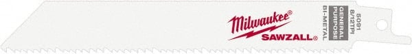 Milwaukee Tool - 6" Long x 3/4" Thick, Steel Reciprocating Saw Blade - Straight Profile, 8 to 12 TPI, Toothed Edge, Universal Shank - Exact Tooling