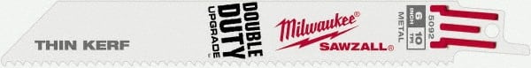 Milwaukee Tool - 6" Long x 3/4" Thick, Steel Reciprocating Saw Blade - Straight Profile, 10 TPI, Toothed Edge, Universal Shank - Exact Tooling