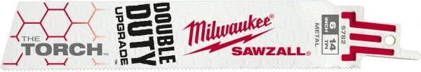 Milwaukee Tool - 6" Long x 1" Thick, Steel Reciprocating Saw Blade - Straight Profile, 14 TPI, Toothed Edge, Universal Shank - Exact Tooling