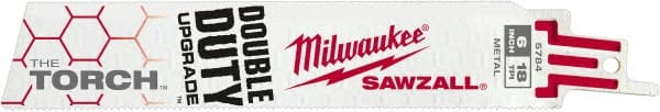 Milwaukee Tool - 6" Long x 1" Thick, Steel Reciprocating Saw Blade - Straight Profile, 18 TPI, Toothed Edge, Universal Shank - Exact Tooling