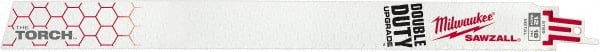 Milwaukee Tool - 12" Long x 1" Thick, Steel Reciprocating Saw Blade - Straight Profile, 18 TPI, Toothed Edge, Universal Shank - Exact Tooling