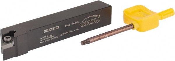 Hertel - SDJC, Right Hand Cut, 3° Lead Angle, 5/8" Shank Height x 5/8" Shank Width, Neutral Rake Indexable Turning Toolholder - 4" OAL, DC..32.5. Insert Compatibility, Series Screw-Type - Exact Tooling