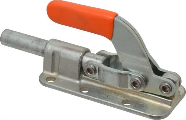 Lapeer - 2,500 Lb Load Capacity, Flanged Base, Carbon Steel, Standard Straight Line Action Clamp - 6 Mounting Holes, 0.34" Mounting Hole Diam, 5/8" Plunger Diam, Straight Handle - Exact Tooling