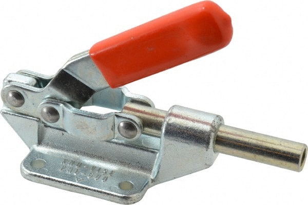 Lapeer - 600 Lb Load Capacity, Flanged Base, Carbon Steel, Standard Straight Line Action Clamp - 4 Mounting Holes, 0.22" Mounting Hole Diam, 7/16" Plunger Diam, Straight Handle - Exact Tooling