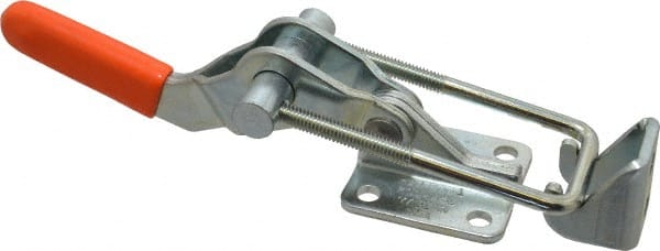 Lapeer - 2,000 Lb Capacity, Horizontal, U Hook, Flanged Base, Carbon Steel Pull Action Latch Clamp - 2-1/2" Drawing Movement, 7-3/8" OAL, Straight Handle - Exact Tooling