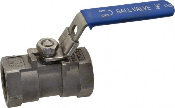 Value Collection - 3/4" Pipe, Standard Port, Stainless Steel Standard Ball Valve - 1 Piece, Inline - One Way Flow, FNPT x FNPT Ends, Lever Handle, 400 WOG - Exact Tooling