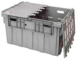 Akro-Mils - 100 Lb Load Capacity Gray Polyethylene Attached-Lid Container - Stacking, Nesting, 34" Long x 24" Wide x 19.6" High, Lid Included - Exact Tooling