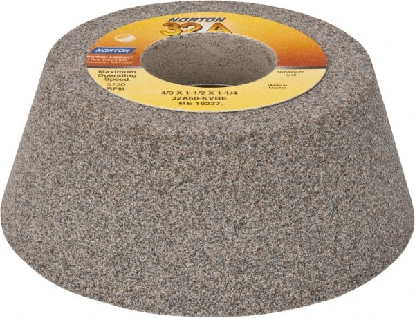 Norton - 4" Diam, 1-1/4" Hole Size, 1-1/2" Overall Thickness, 60 Grit, Type 11 Tool & Cutter Grinding Wheel - Medium Grade, Aluminum Oxide, K Hardness, Vitrified Bond, 5,730 RPM - Exact Tooling