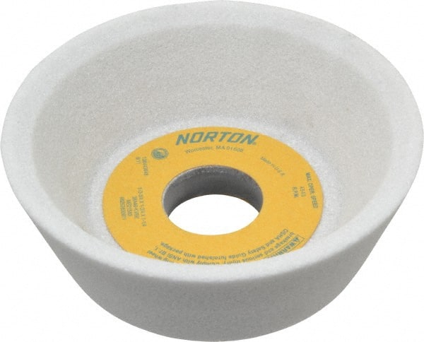 Norton - 5" Diam, 1-1/4" Hole Size, 1-3/4" Overall Thickness, 46 Grit, Type 11 Tool & Cutter Grinding Wheel - Coarse Grade, Aluminum Oxide, K Hardness, Vitrified Bond, 4,585 RPM - Exact Tooling