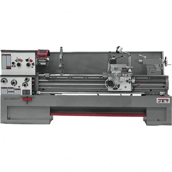 Jet - 22" Swing, 80" Between Centers, 230/460 Volt, Triple Phase Engine Lathe - 7MT Taper, 10 hp, 25 to 1,800 RPM, 3-1/8" Bore Diam, 40" Deep x 48-7/8" High x 136-1/8" Long - Exact Tooling