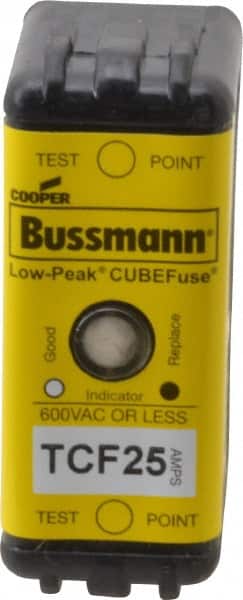 Cooper Bussmann - 300 VDC, 600 VAC, 25 Amp, Time Delay General Purpose Fuse - Plug-in Mount, 1-7/8" OAL, 100 at DC, 200 (CSA RMS), 300 (UL RMS) kA Rating - Exact Tooling