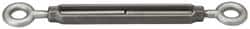 Made in USA - 1,200 Lb Load Limit, 3/8" Thread Diam, 6" Take Up, Stainless Steel Eye & Eye Turnbuckle - 7-1/8" Body Length, 9/16" Neck Length, 13" Closed Length - Exact Tooling