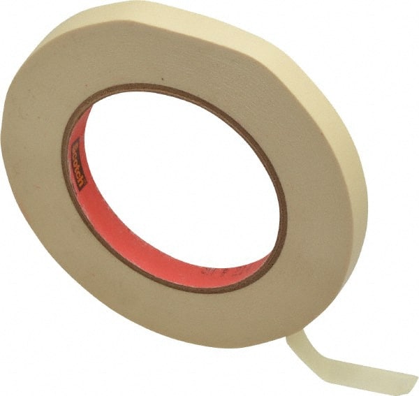 3M - 1/2" Wide x 60 Yd Long Tan Paper Masking Tape - Series 214, 5.8 mil Thick, 27 In/Lb Tensile Strength - Exact Tooling
