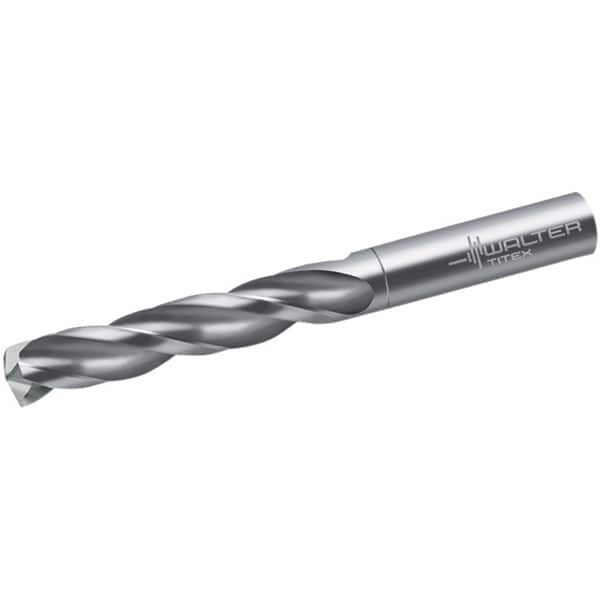 Walter-Titex - 6.6mm 150° Spiral Flute Solid Carbide Screw Machine Drill Bit - Bright Finish, Right Hand Cut, 42mm Flute Length, 70mm OAL, Maximiza Point, Straight Shank - Exact Tooling