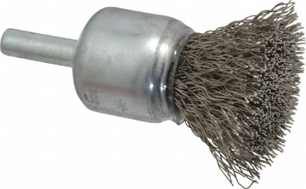 Anderson - 3/4" Brush Diam, Crimped, End Brush - 1/4" Diam Shank, 22,000 Max RPM - Exact Tooling