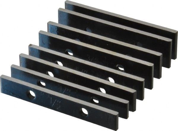 Value Collection - 8 Piece, 3-1/2 Inch Long x 5/32 Inch Thick, Steel Thin Parallel Set - 1/2 to 7/8 Inch High, 55-60 RC Hardness - Exact Tooling