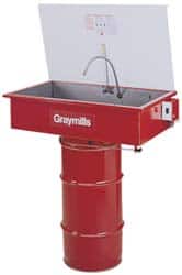Graymills - Drum Mount Solvent-Based Parts Washer - 20 Gal Max Operating Capacity, Steel Tank, 67-1/8" High x 36" Long x 20" Wide, 115 Input Volts - Exact Tooling