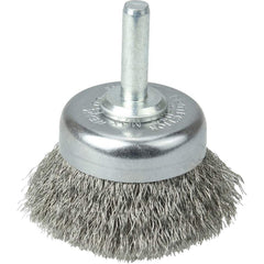 Weiler - Cup Brushes; Brush Diameter (Inch): 1-3/4 ; Fill Material: Stainless Steel ; Filament/Wire Diameter (Decimal Inch): 0.0060 ; Wire Type: Crimped Wire ; Arbor Type: Shank ; Shank Diameter (Inch): 1/4 - Exact Tooling