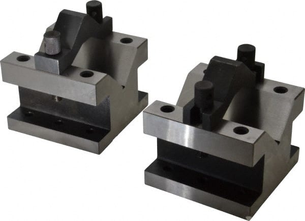 Value Collection - 2-9/16" Max Capacity, 90° Angle, Hardened Steel V-Block - 4-1/8" Long x 4-1/8" Wide x 3-1/16" High, Sold as 2 Block Set - Exact Tooling