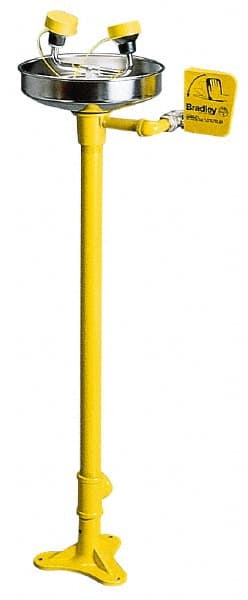 Bradley - Pedestal Mount, Plastic Bowl, Eye & Face Wash Station - 1/2" Inlet, 30 to 90 psi Flow, 3 GPM Flow Rate - Exact Tooling
