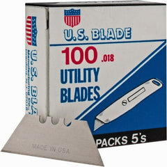 U.S. Blade - 100 Piece Steel Utility Knife Blade - 2" OAL, 0.017" Blade Thickness - Exact Tooling