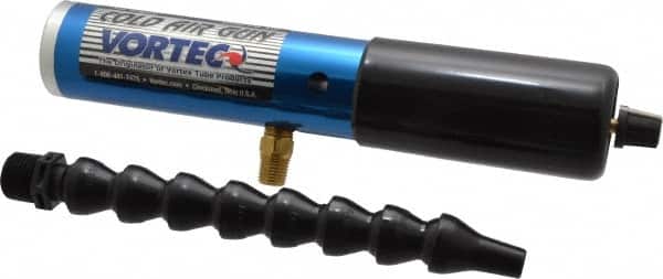 Vortec - 8" Long Hose, 900 BTU/Hr Air Capacity, 1 Outlet, Cold Air Gun - 10-5/8" Tank/Unit Length, 6.63" High Tank/Unit - Exact Tooling